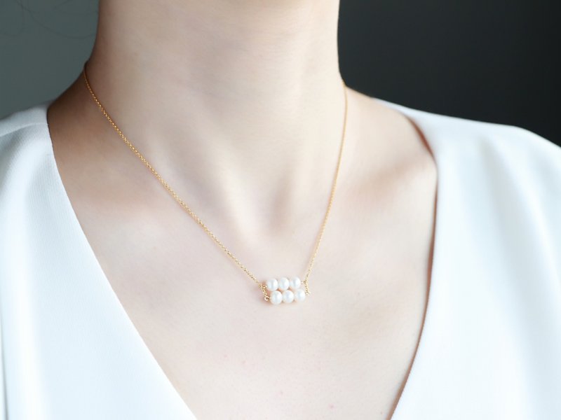 14kgf-two line simple freshwater pearl necklace - ネックレス - 宝石 ホワイト