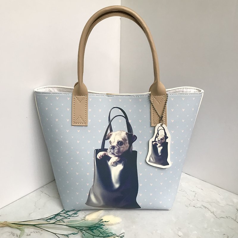 Customization | Printed photo/graffiti leather tote bag/shopping bag/handbag - กระเป๋าถือ - หนังเทียม สีกากี