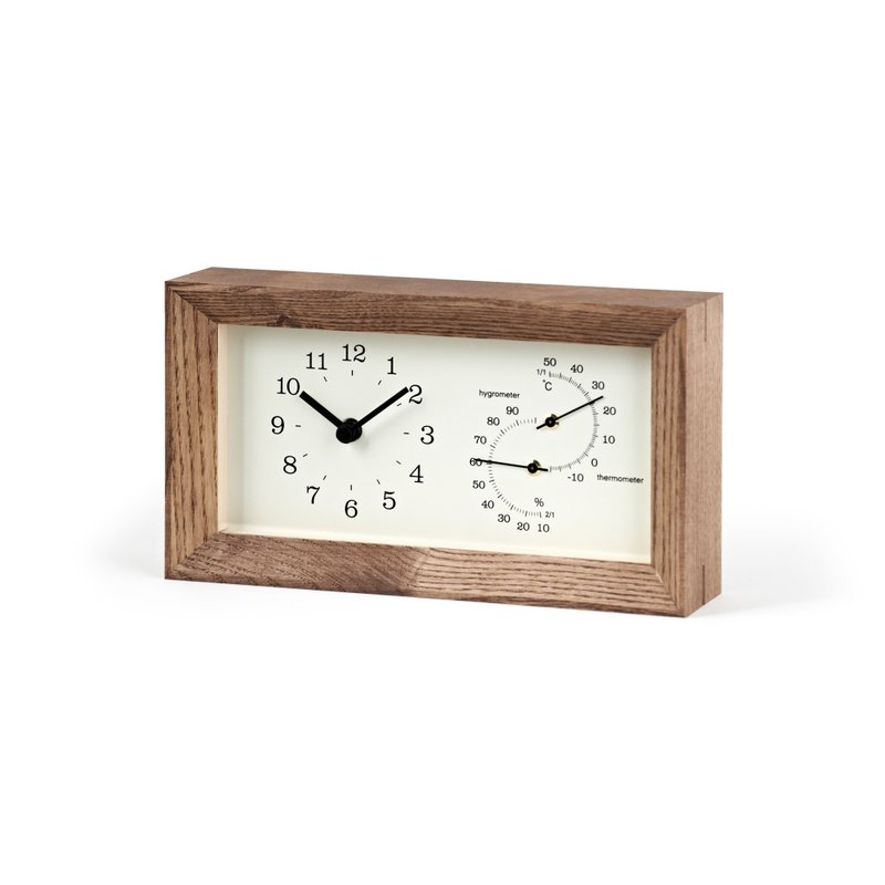 Lemnos Frame Clock with Thermometer and Hydrometer - Natural - Clocks - Wood Brown