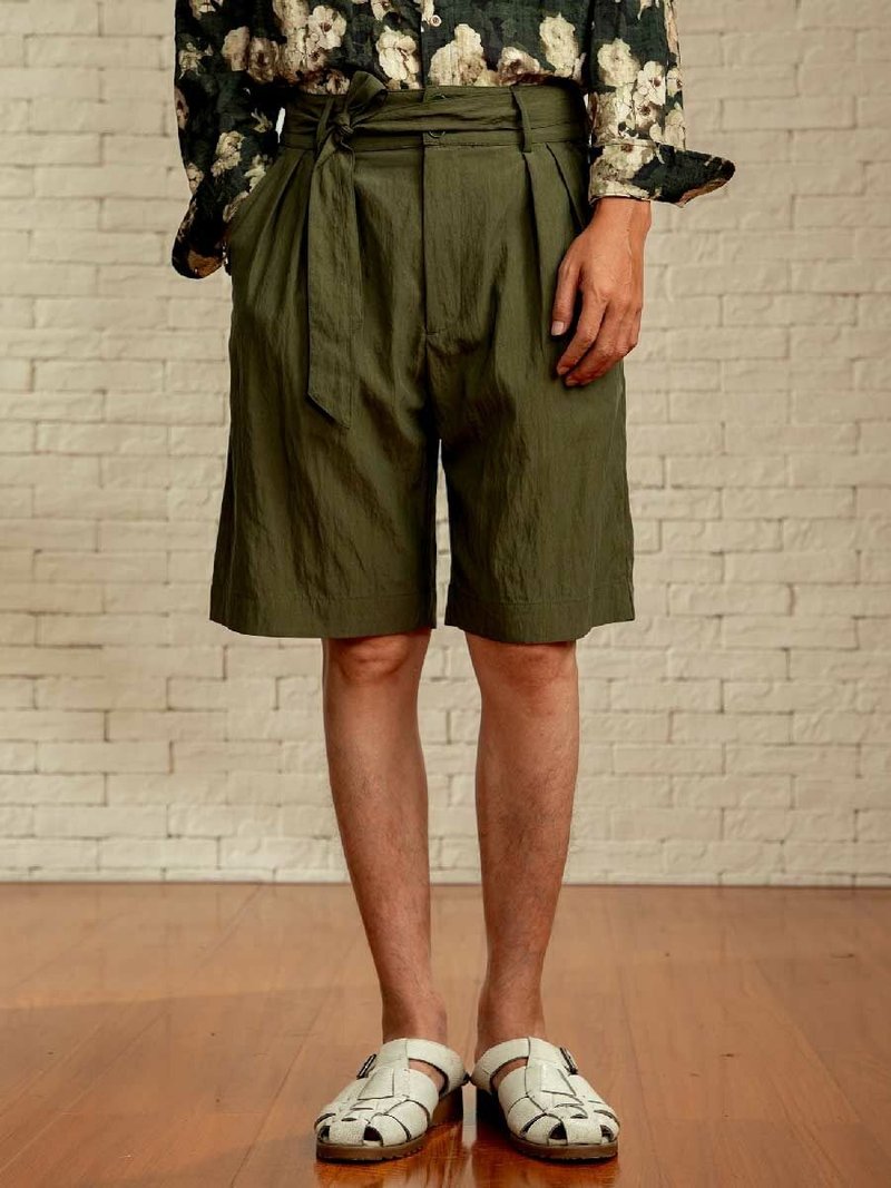 SOARIN British retro cool strap casual shorts (242TF168) - Men's Shorts - Cotton & Hemp Green