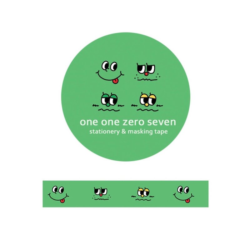 【1107 one one zero seven】綠色表情紙膠帶 - 紙膠帶/和紙/PET - 紙 