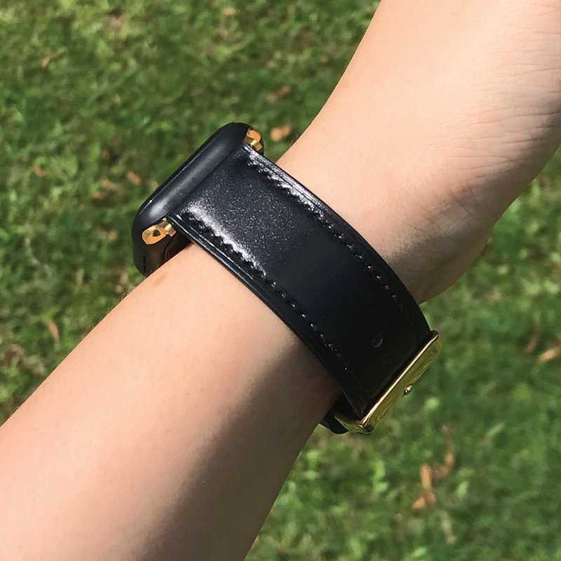 【Apple Watch Strap】Black Cordovan | Luxury | Handmade Leather in Hong Kong - Watchbands - Genuine Leather Black