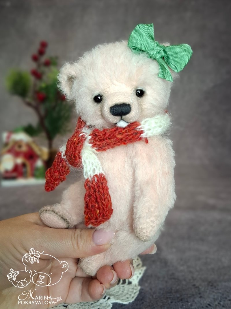 Pink teddy bear New year gift Handmade bear Artist teddy bear - Stuffed Dolls & Figurines - Other Materials Pink