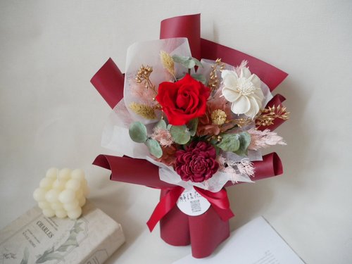 JY.flower 解語花 x 花藝工作室 中小型不凋玫瑰花束【櫻紅】告白/求婚/生日/週年紀念日/畢業花束
