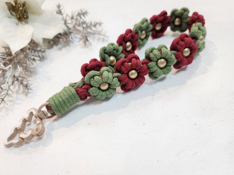 FSH Christmas design. Golden Christmas flowers. Braided wrist phone cord - Lanyards & Straps - Cotton & Hemp Multicolor