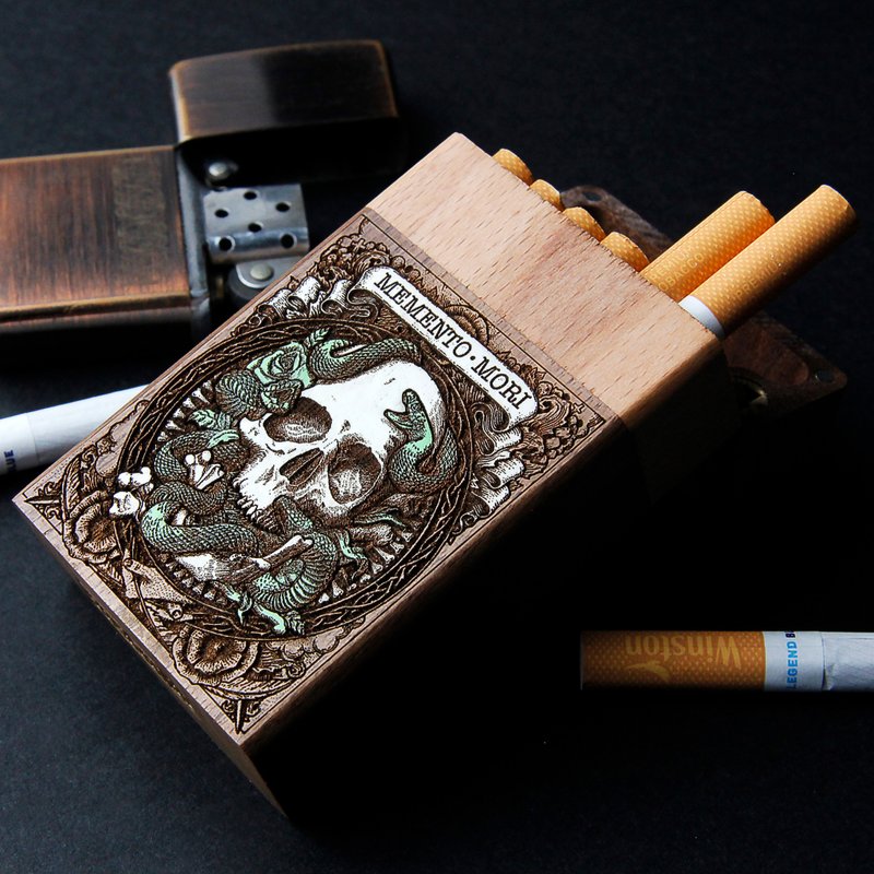 Memento Mori - 煙盒雷射雕刻+手繪 - 其他 - 木頭 咖啡色
