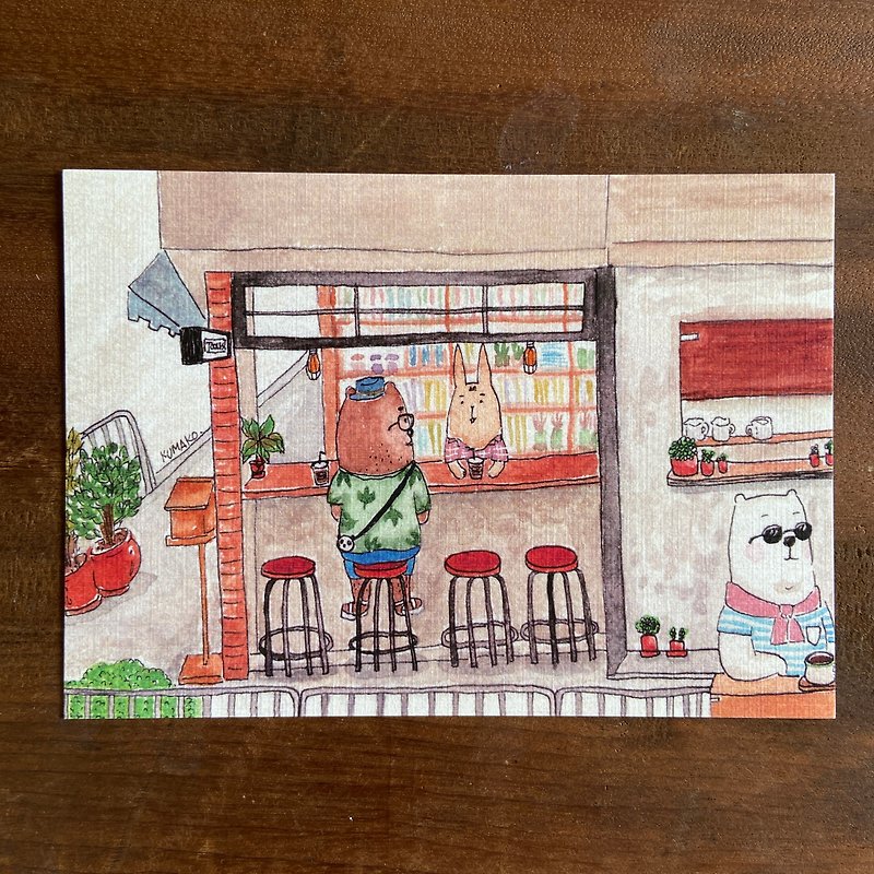 Illustrated postcard | Hong Kong coffee shop - การ์ด/โปสการ์ด - กระดาษ สีนำ้ตาล