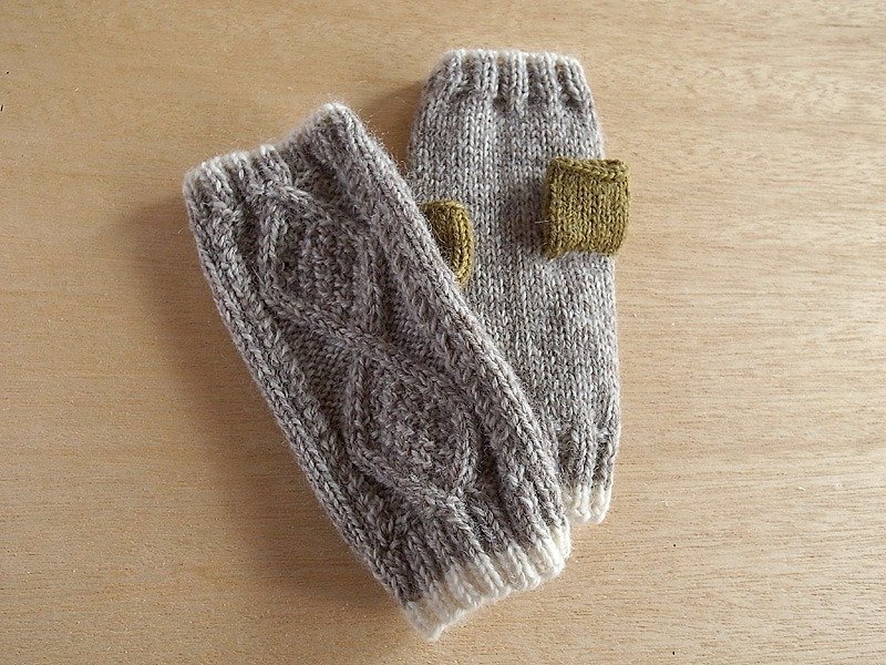 ダイヤモンド柄の指なしミトン gloves・杢×金古美  受注生産 - 手套/手襪 - 其他材質 