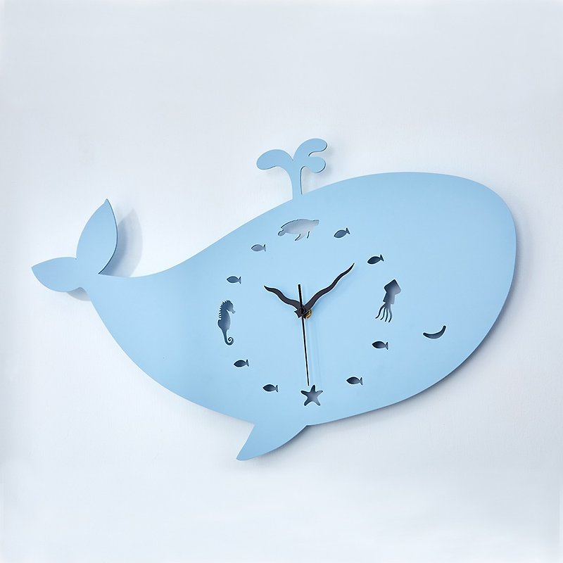 [OPUS Dongqi Metalworking] European Iron Clock-Blue Whale Serenade (Sky Blue) Silent Wall Clock/Child - นาฬิกา - โลหะ สีน้ำเงิน