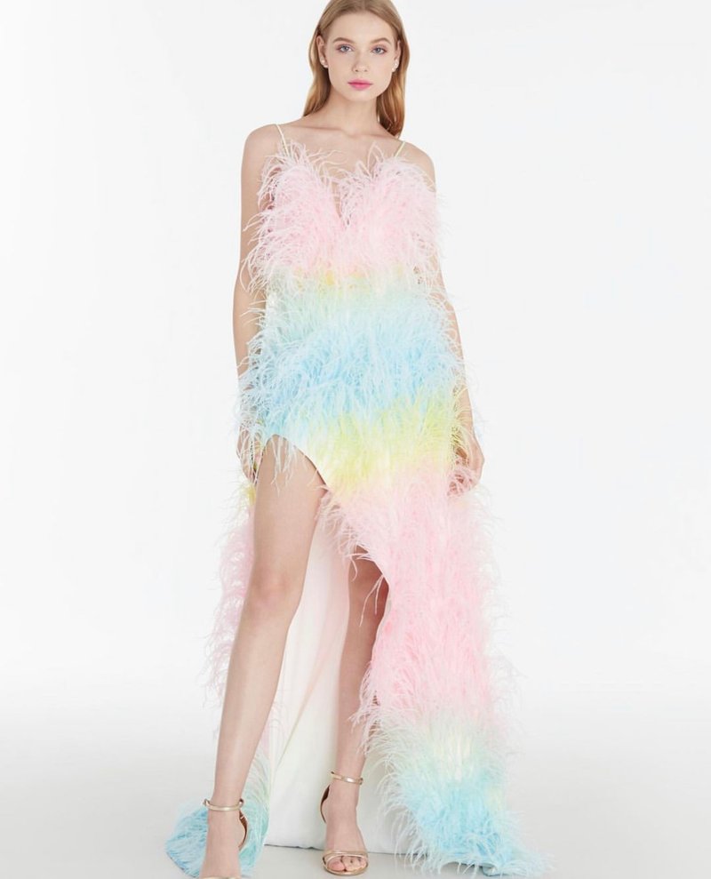 Rainbow Ostrich Feather Dress  For Women - 洋裝/連身裙 - 羽絨 多色