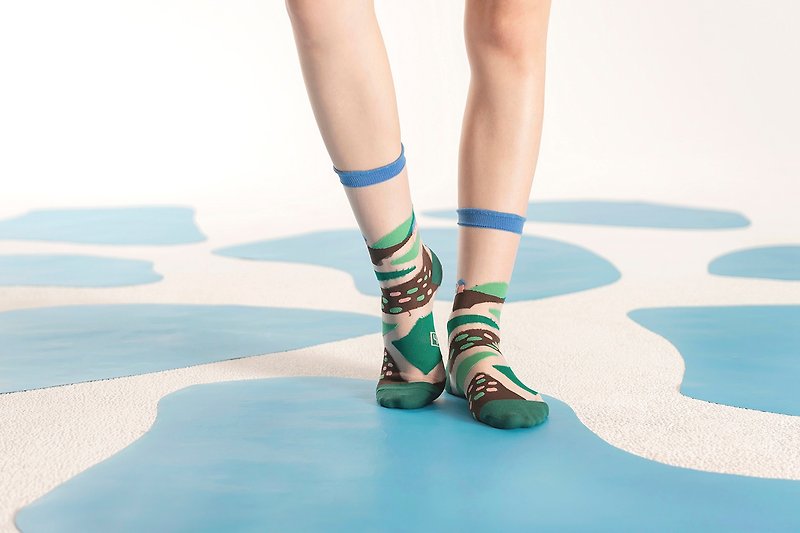 Wild Fields Green Sheer Socks | transparent see-through socks | colorful socks - ถุงเท้า - ไนลอน สีเขียว
