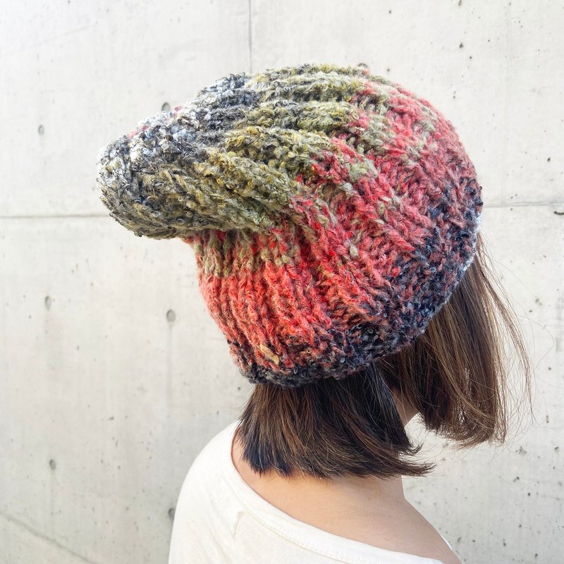 Hand knitted wool hat - Angora goat hair Picasso rendering, three unique colors - หมวก - ขนแกะ ขาว