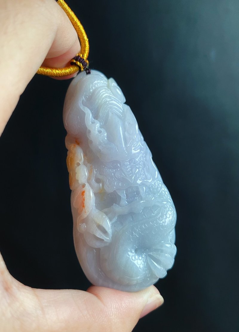 帶紅翡 鎮煞貴龍牌 天然緬甸玉翡翠 吊墜 招財守護 平安富貴 項鍊 - 項鍊 - 玉石 綠色