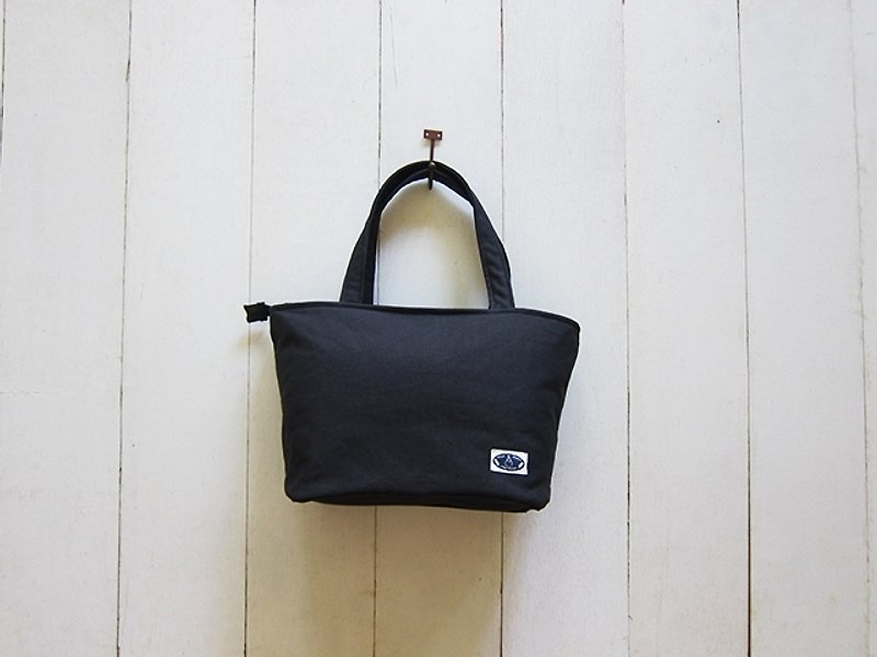 Dachshund Canvas Tote Bag with Zipper Opening-Small 2.0 Version (Black+Black) - กระเป๋าถือ - วัสดุอื่นๆ สีดำ