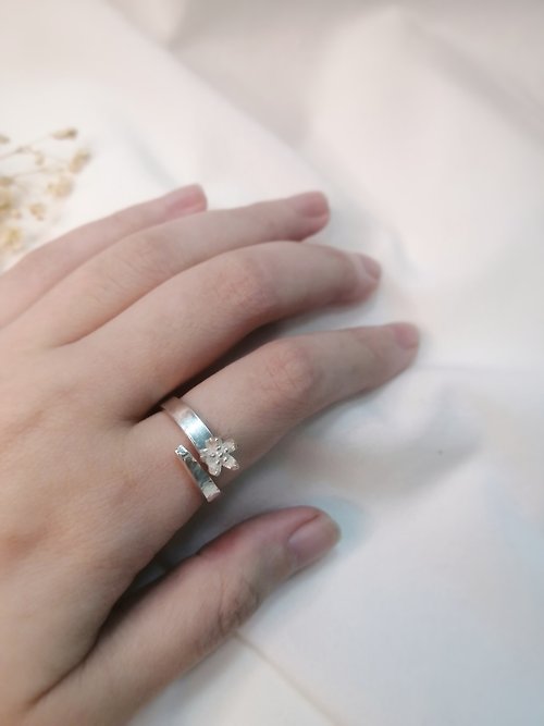 NING2021 ACCESSORY 【小花系列】水波紋戒指--美麗 925純銀 調整式戒圍 客製 手作
