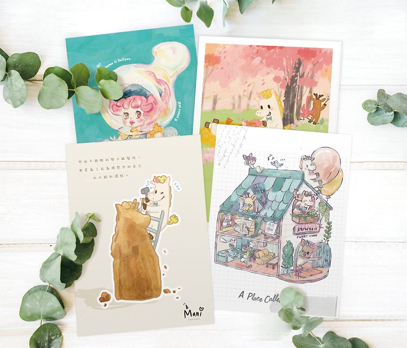 Combination - illustration postcard - Buy 3 get 1 free - UNICORN MANI series - Cards & Postcards - Paper Multicolor