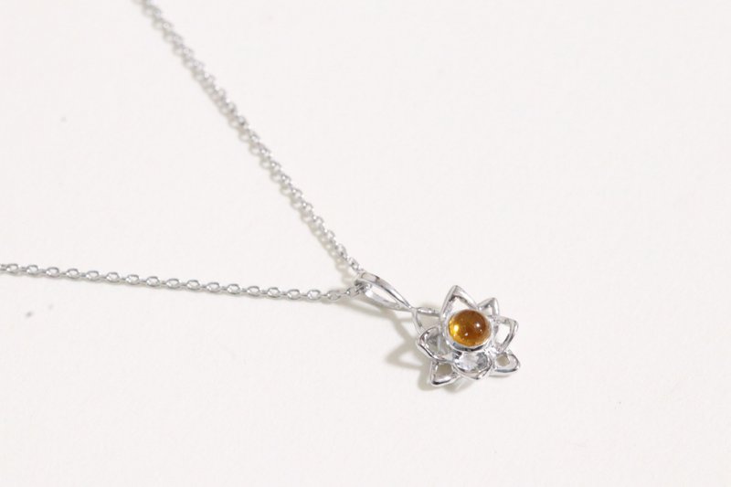 Lotus flower necklace with citrine cabochon SV necklace - Necklaces - Other Metals Orange