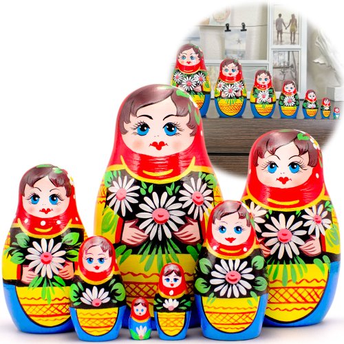 布列斯特紀念品廠 - 套娃 Russian Nesting Dolls 7 pcs - Matryoshka Doll with Daisies in Red Head Scarf