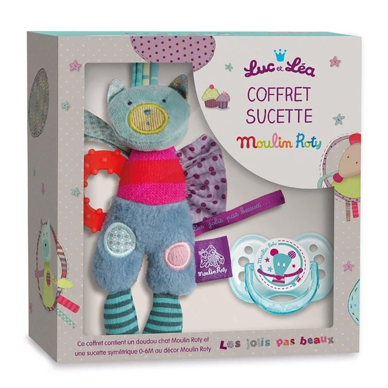 法國 Moulin Roty 喬麗絲 Luc & Lea 安撫奶嘴、安撫娃娃禮盒組 - 滿月禮物 - 其他材質 多色
