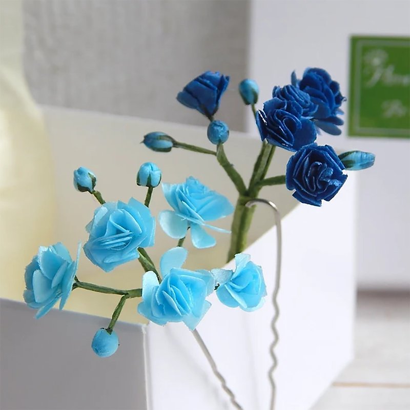紺色の花かんざし ベビーブレスかすみ草 ブライダルヘアピース 結婚式 - ヘアアクセサリー - その他の素材 ブルー