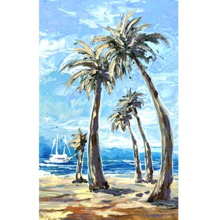 パーム ペインティング ビーチ オリジナル アート 15x10 cm/ 6 x 4 インチ