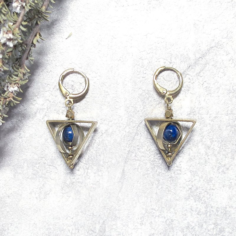 VIIART. Dead sacred thing-green gold. Mystery geometric lapis Bronze earrings - can be changed cramping - Earrings & Clip-ons - Gemstone Blue