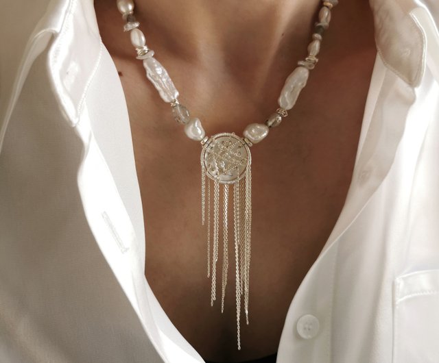 ハンドメイド】タッセル ネックレス シルバー925 ロング