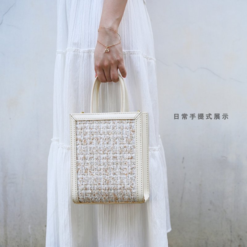 Customized fabric of your choice-Basic coarse floral classic handbag-off-white - กระเป๋าแมสเซนเจอร์ - วัสดุอื่นๆ 