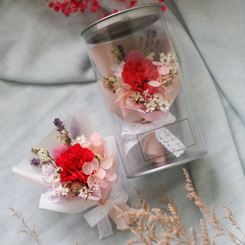 To be continued | Not withered dry carnation flower mother's day bouquet flower pot (two colors) spot + pre-order - ช่อดอกไม้แห้ง - พืช/ดอกไม้ สึชมพู