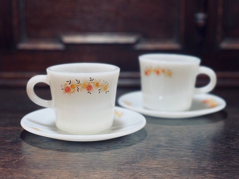 花柄ミルクガラスコーヒーカップセット - マグカップ - ガラス 