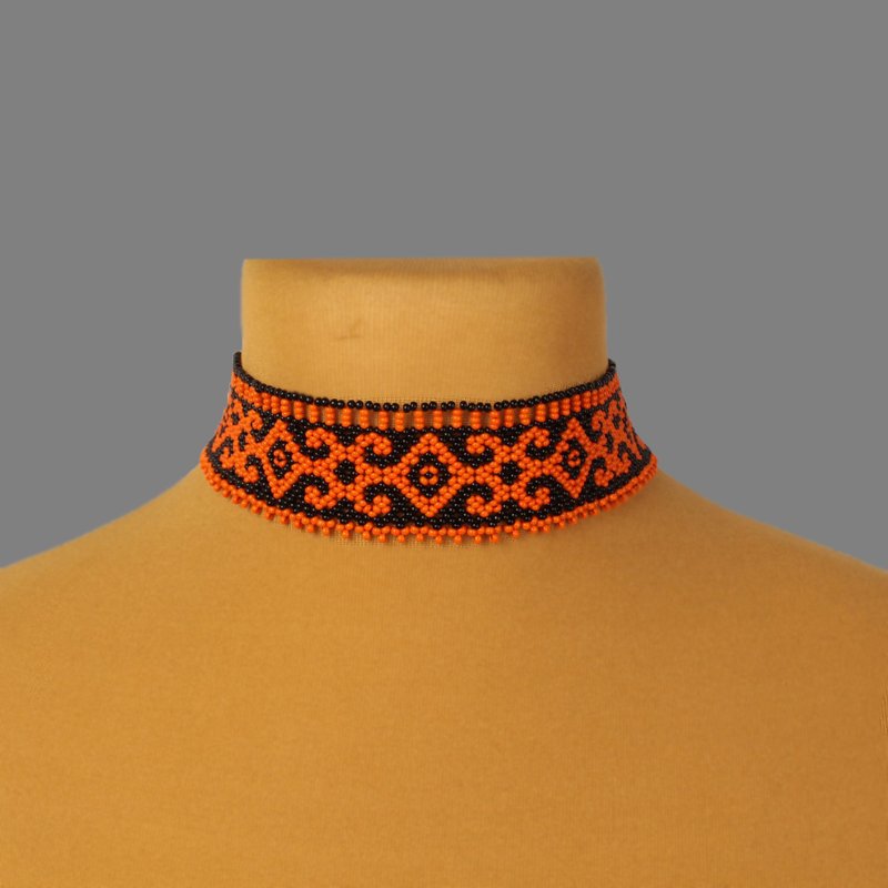 Bead choker necklace for women - Chokers - Glass Orange