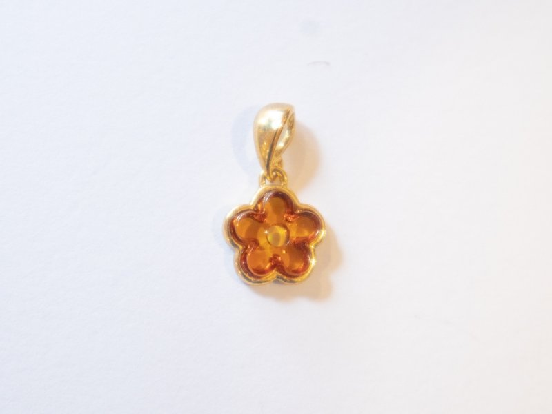925 silver AMBER 花 吊墜項鍊 - 項鍊 - 寶石 金色