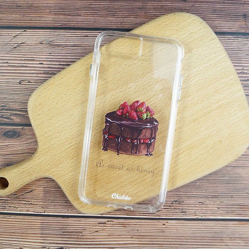 Two-in-one transparent anti-drop phone case [Strawberry Chocolate Cake] - เคส/ซองมือถือ - พลาสติก หลากหลายสี