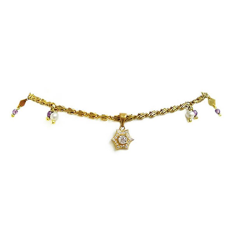 Ficelle | handmade brass natural stone bracelet | [love snow] snowflake - necklace - purple water - Necklaces - Gemstone 