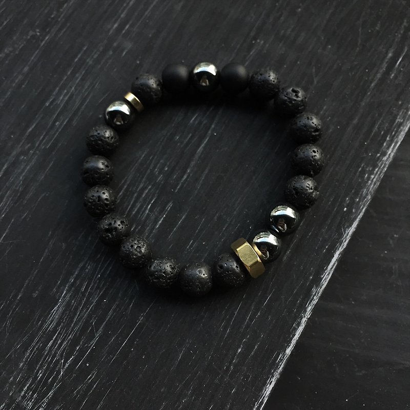 Black energy (fire rock / brass / natural ore / couple / gift / Christmas gift / personality / send her / send him) - Bracelets - Stone 