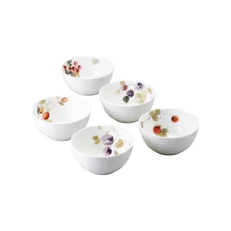 Japan's NARUMI Happy Fruit bone china rice bowl-5 pieces-11cm - ถ้วยชาม - เครื่องลายคราม ขาว