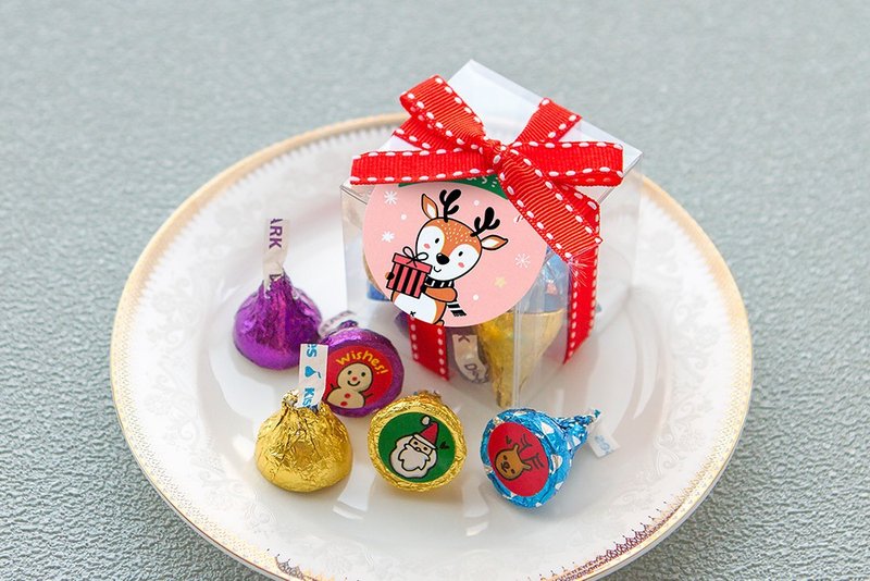 聖誕節糖果 耶誕小鹿吊牌 KISSES水滴巧克力8顆入小禮盒(紅色緞帶 - 巧克力 - 新鮮食材 綠色