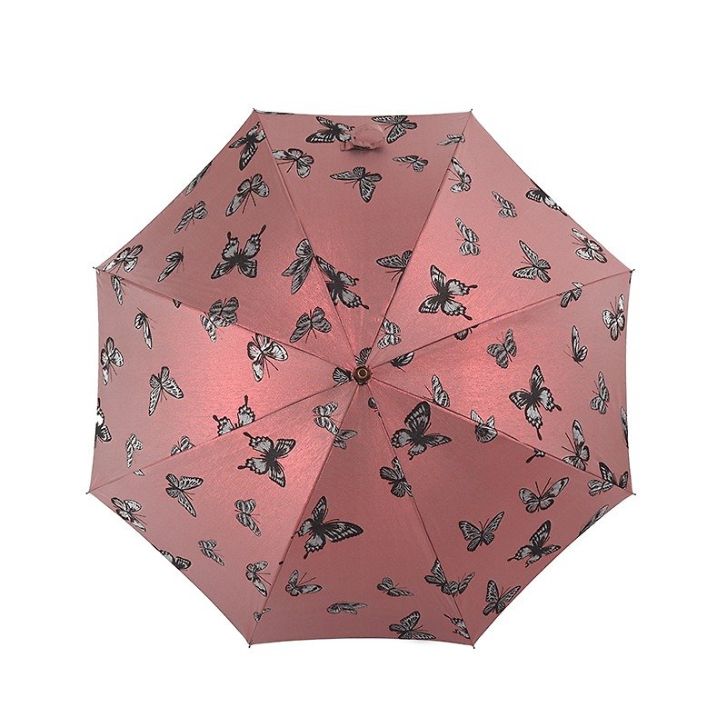 【德國kobold】抗UV-紅點設計師-優雅蝴蝶-全楓木手把-經典洋傘 -直柄傘-紅 - 雨傘/雨衣 - 其他材質 