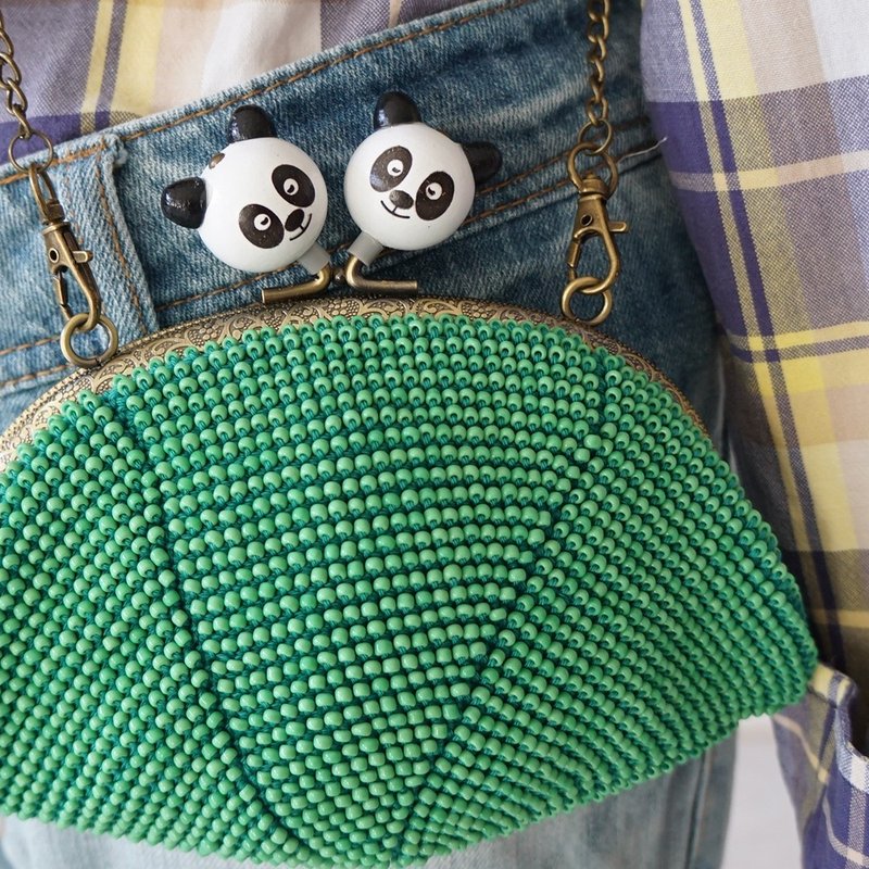 Ba-ba handmade Beads crochet petit-bag No.1592 - 手提包/手提袋 - 其他材質 綠色