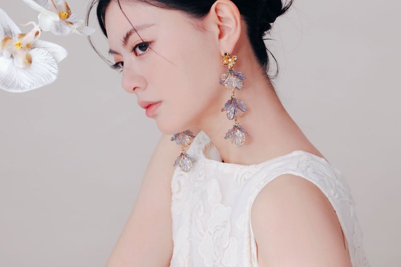 COR-DATE / Black Purple Flower Language / Petal Drop Earrings - ต่างหู - วัสดุอื่นๆ 