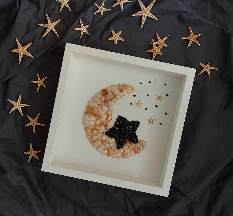 Moon and stars. Moon and stars nursery decor. Shell wall art. Pebble decor. - Kids' Furniture - Other Materials White