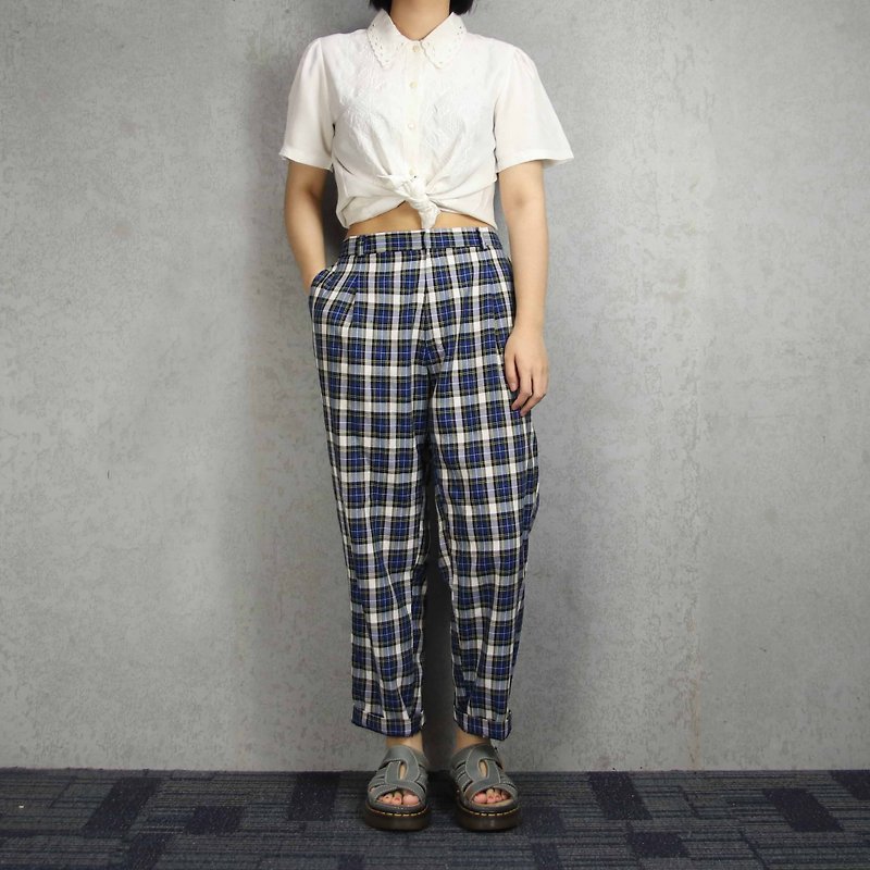 Tsubasa.Y vintage house check trousers 008, vintage retro plaid plaid - Women's Pants - Cotton & Hemp 