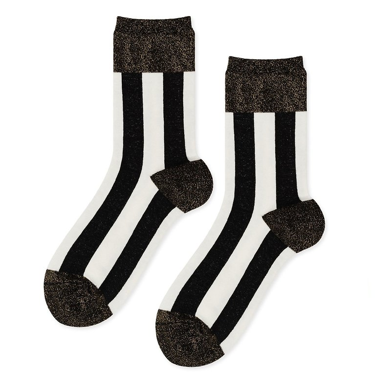Hansel From Basel - Buro 爵士之夜 黑金蔥 中筒襪 - 襪子 - 棉．麻 黑色