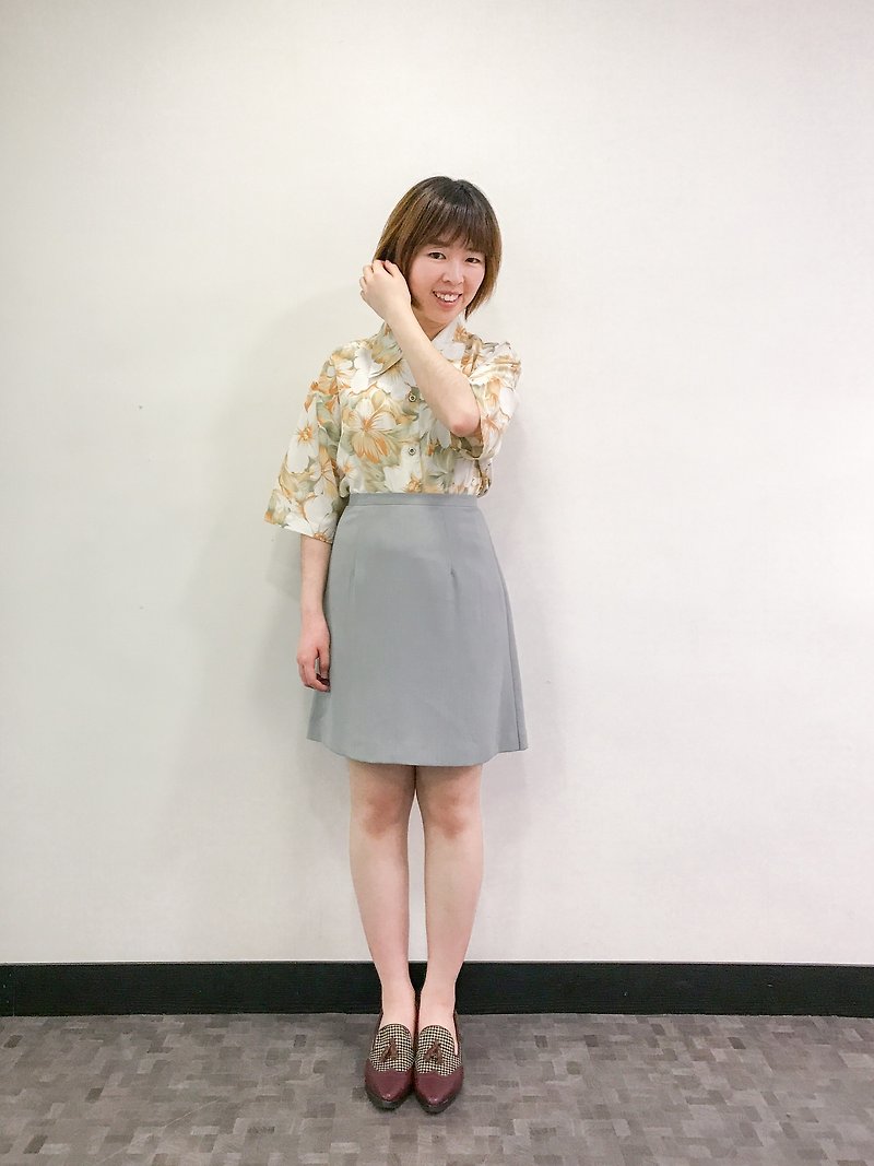 …｛DOTTORI :: BOTTOM｝Grey Blue Simplicity Style Skirt - Skirts - Polyester Gray