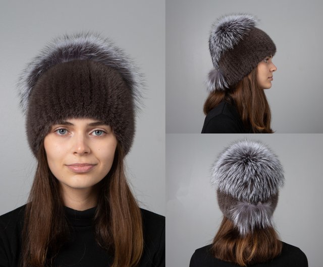 Gray Fox Fur Pom Beanie- Order Wholesale