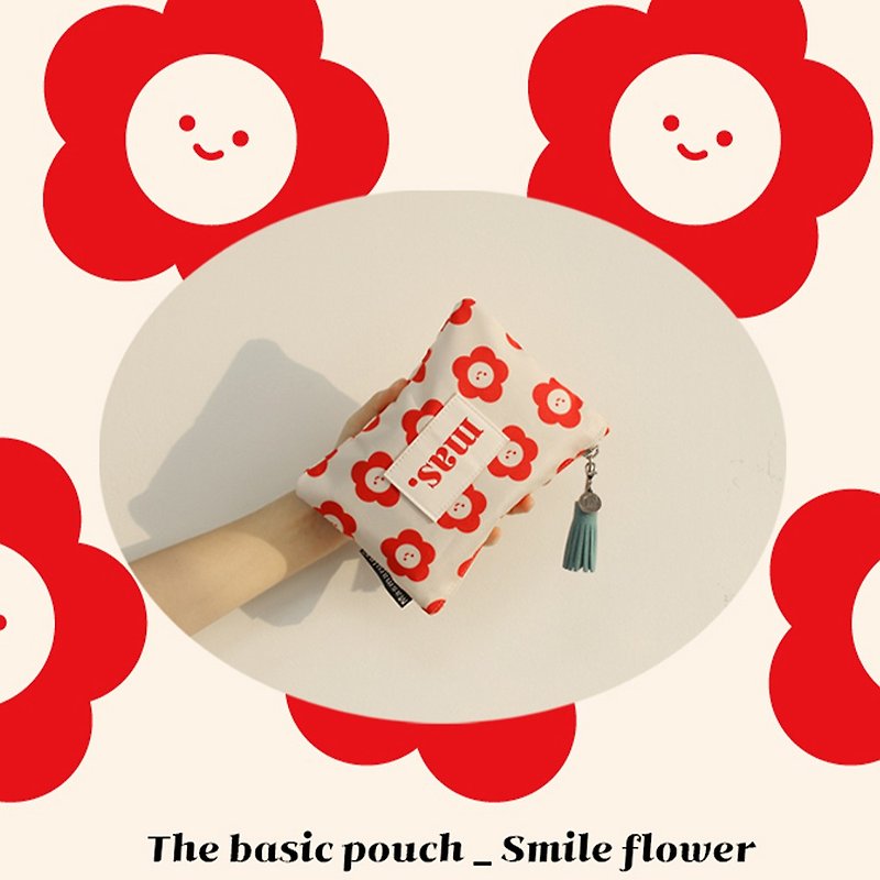 Korean designer brand Masmarulez anesthetic cosmetic bag－Smile Flower - กระเป๋าเครื่องสำอาง - ผ้าฝ้าย/ผ้าลินิน สีแดง