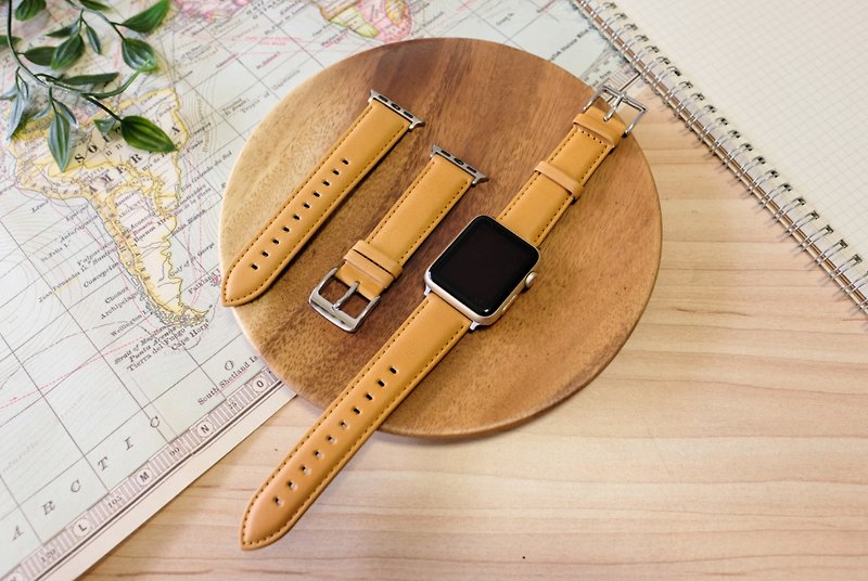 Same-day shipping Apple Watch Italian genuine leather handmade watch strap brown full range free engraving - สายนาฬิกา - หนังแท้ สีกากี