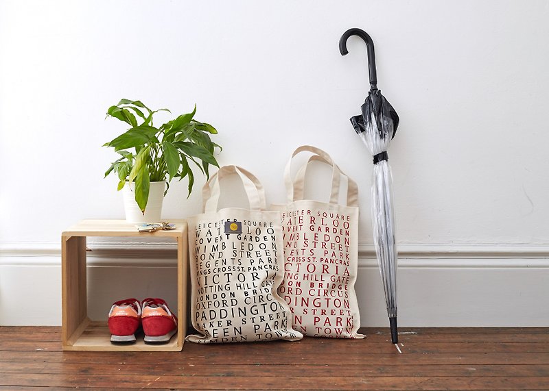 British Egg Cotton Canvas Bag London Underground - Handbags & Totes - Cotton & Hemp Red
