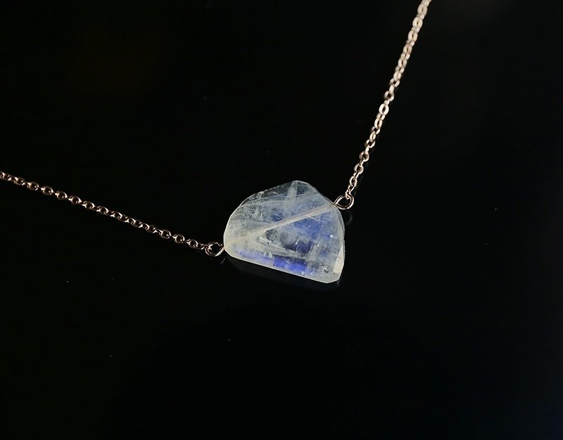 Medium Blue Moonstone rose gold necklace moon crystal blue halo popularity - สร้อยคอ - เครื่องเพชรพลอย ขาว