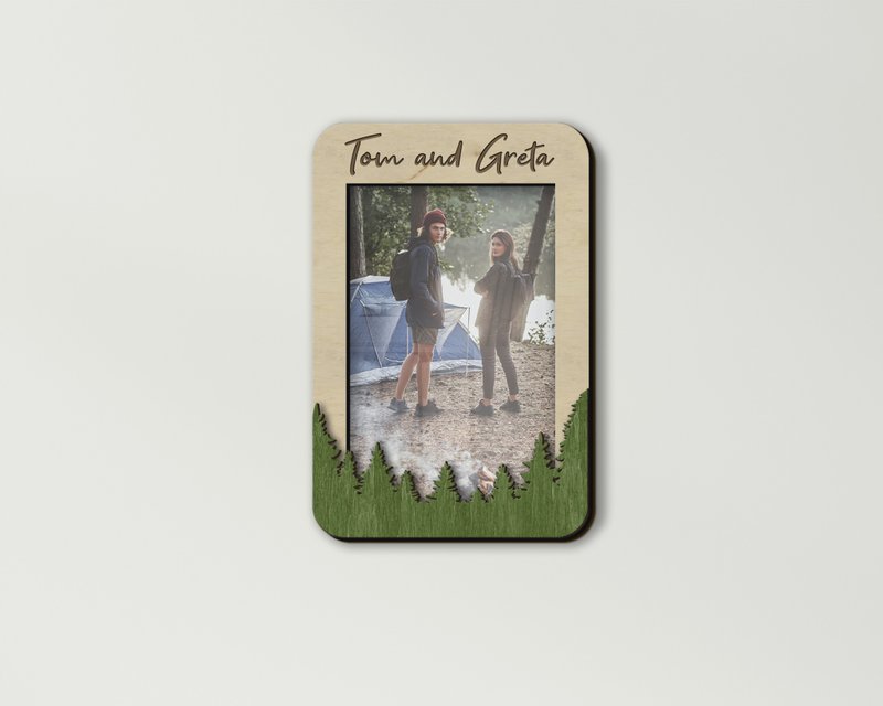 Personalized photo frame with a forest outline Single 10x12cm photo Custom color - 相框/畫框 - 木頭 多色